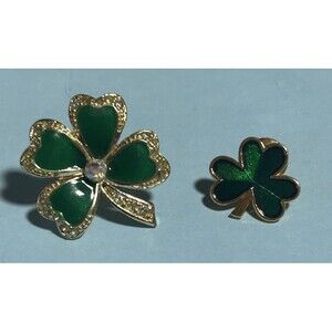 2 Signed St Patrick’s Day Shamrock Pins -small Hallmark  + Glittery Tie Tack